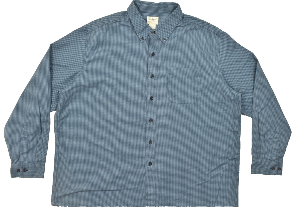 LL Bean Traditional Fit Mens XXL Blue Micro Houndstooth Button Down Long Sleeve